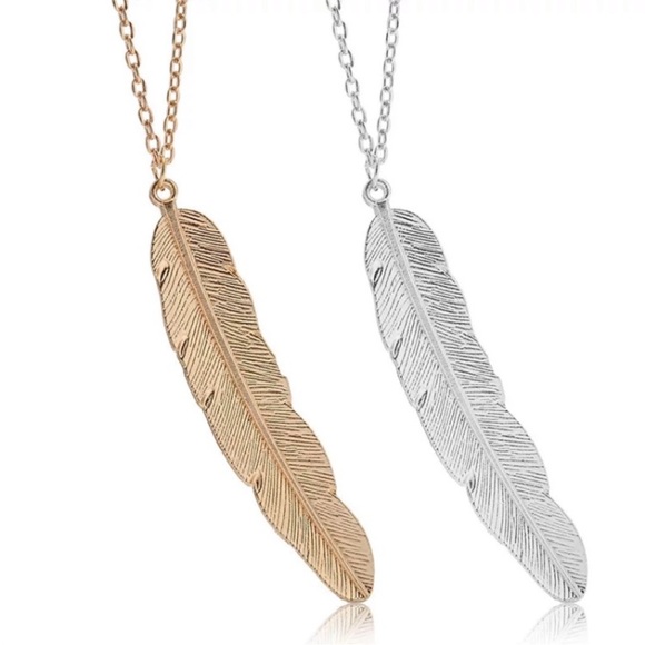Jewelry - Elegant Feather Pendant Necklace Available in Gold or Silver